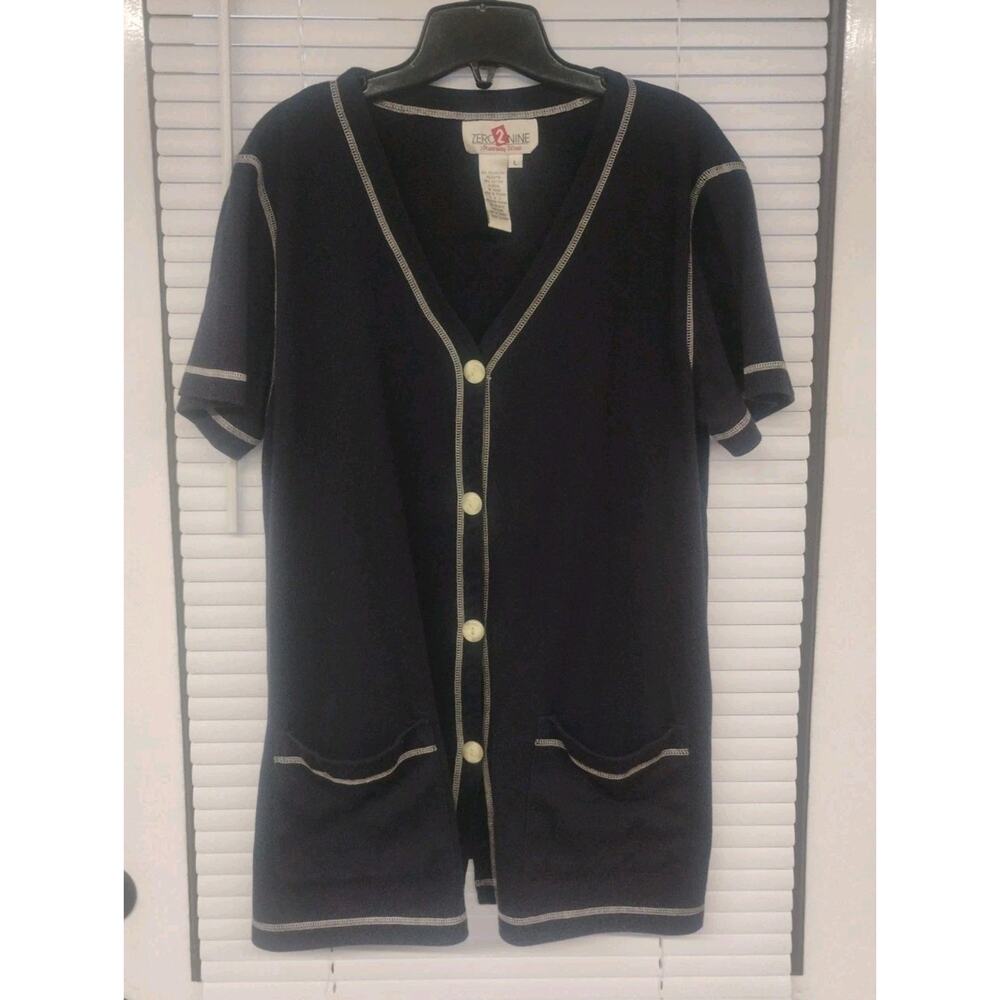 Vintage Zero 2 Nine Maternity Cardigan Sweater Black Cream Trim Varsity Twee L